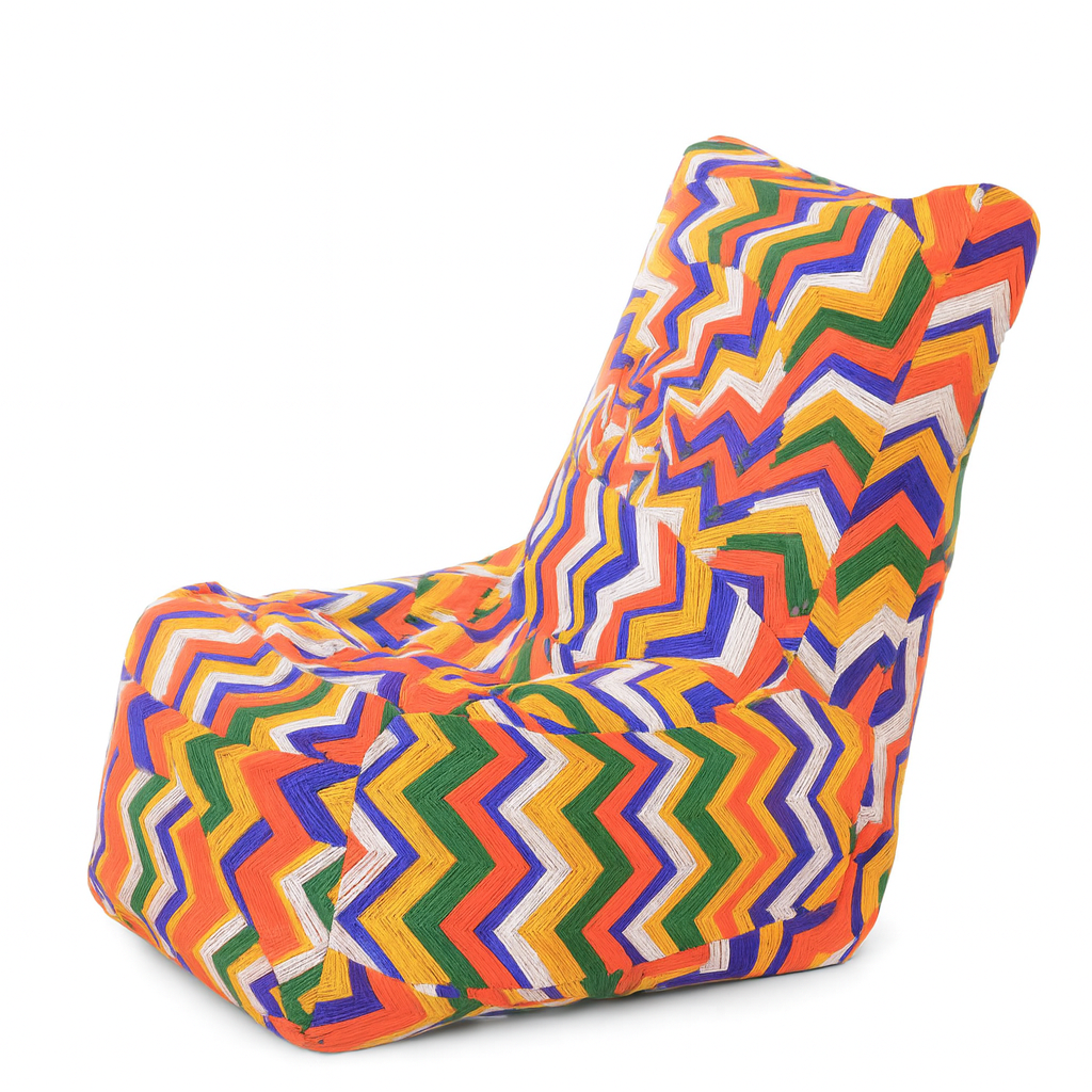Style Homez CANVAS CLASSIC CHAIR, Cotton Canvas Geometric Printed Bean Bag XL Size with Beans Fillers