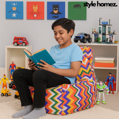 Style Homez CANVAS CLASSIC CHAIR, Cotton Canvas Geometric Printed Bean Bag XL Size with Beans Fillers