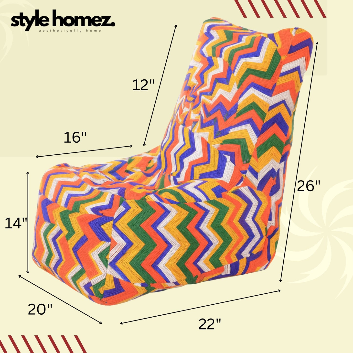Style Homez CANVAS CLASSIC CHAIR, Cotton Canvas Geometric Printed Bean Bag XL Size with Beans Fillers