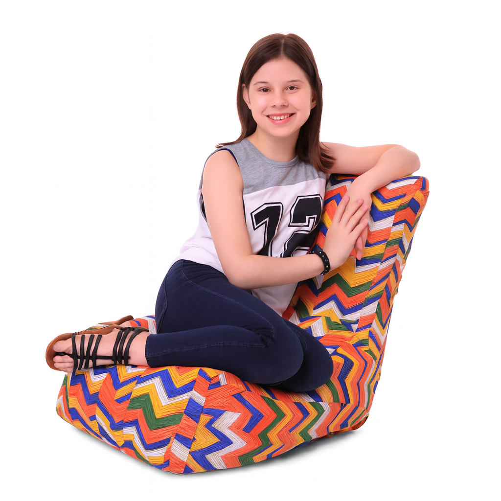 Style Homez CANVAS CLASSIC CHAIR, Cotton Canvas Geometric Printed Bean Bag XL Size with Beans Fillers