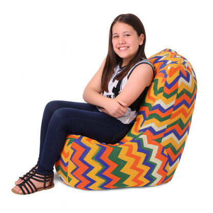 Style Homez CANVAS CLASSIC CHAIR, Cotton Canvas Geometric Printed Bean Bag XL Size with Beans Fillers