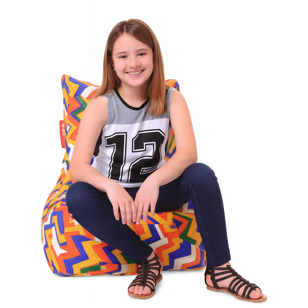 Style Homez CANVAS CLASSIC CHAIR, Cotton Canvas Geometric Printed Bean Bag XL Size with Beans Fillers