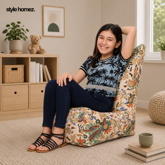 Style Homez CANVAS CLASSIC CHAIR, Cotton Canvas Floral Printed Bean Bag XL Size with Beans Fillers