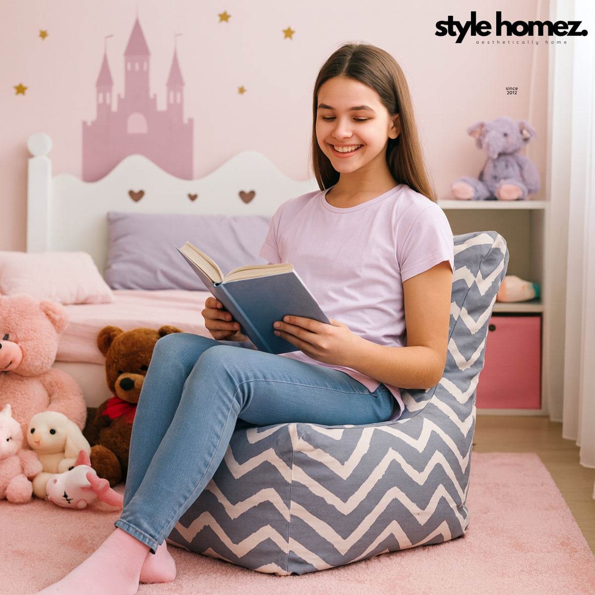 Style Homez CANVAS CLASSIC CHAIR, Cotton Canvas Stripes Printed Bean Bag XL Size with Beans Fillers