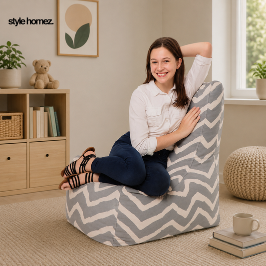 Style Homez CANVAS CLASSIC CHAIR, Cotton Canvas Stripes Printed Bean Bag XL Size with Beans Fillers