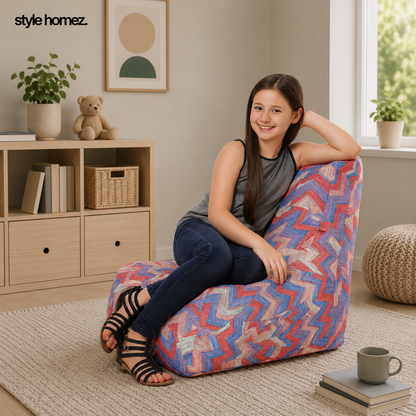 Style Homez CANVAS CLASSIC CHAIR, Cotton Canvas Geometric Printed Bean Bag XL Size with Beans Fillers
