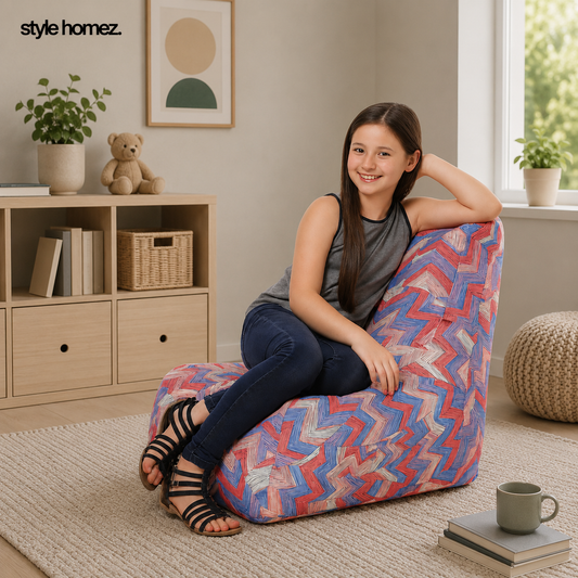 Style Homez CANVAS CLASSIC CHAIR, Cotton Canvas Geometric Printed Bean Bag XL Size with Beans Fillers