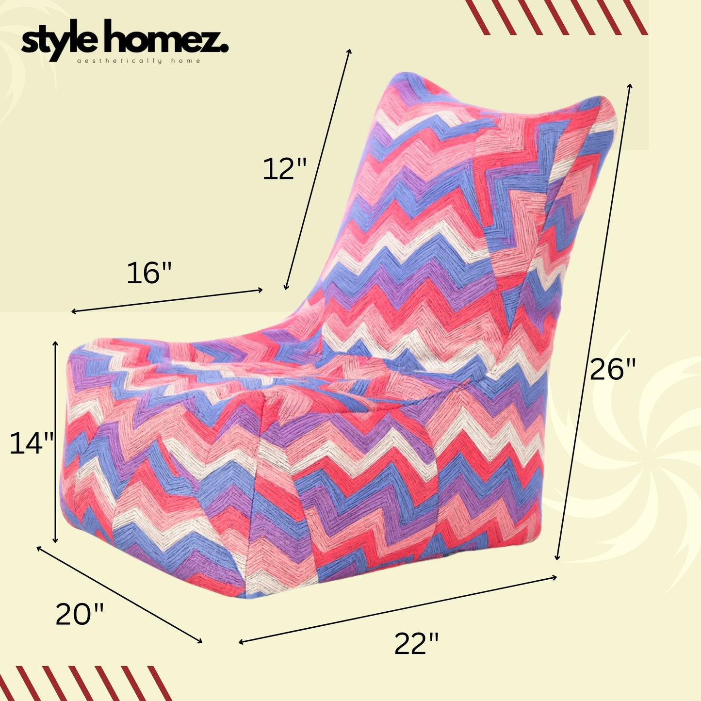 Style Homez CANVAS CLASSIC CHAIR, Cotton Canvas Geometric Printed Bean Bag XL Size with Beans Fillers