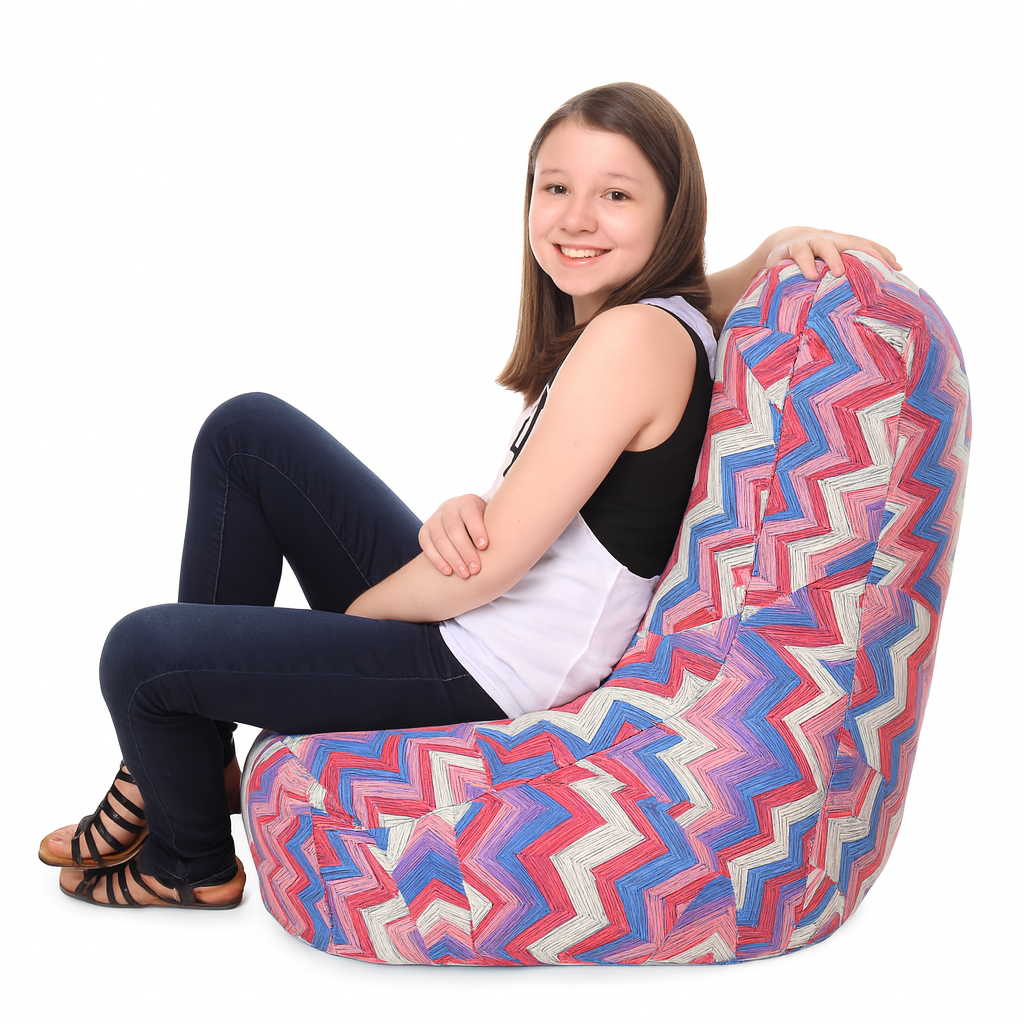 Style Homez CANVAS CLASSIC CHAIR, Cotton Canvas Geometric Printed Bean Bag XL Size with Beans Fillers
