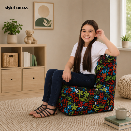 Style Homez CANVAS CLASSIC CHAIR, Cotton Canvas Floral Printed Bean Bag XL Size with Beans Fillers
