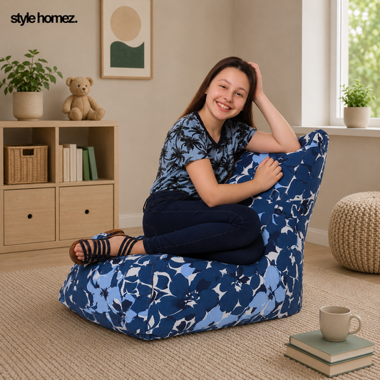 Style Homez CANVAS CLASSIC CHAIR, Cotton Canvas Floral Printed Bean Bag XL Size with Beans Fillers