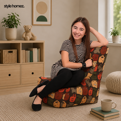 Style Homez CANVAS CLASSIC CHAIR, Cotton Canvas Abstract Printed Bean Bag XL Size with Beans Fillers