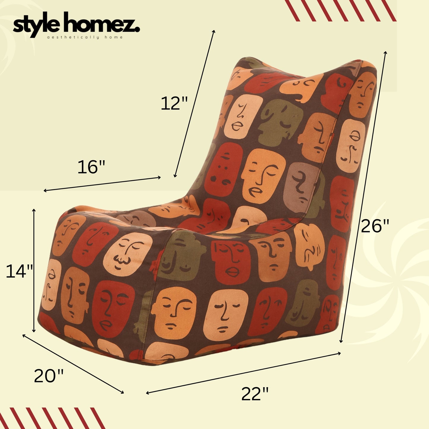 Style Homez CANVAS CLASSIC CHAIR, Cotton Canvas Abstract Printed Bean Bag XL Size with Beans Fillers