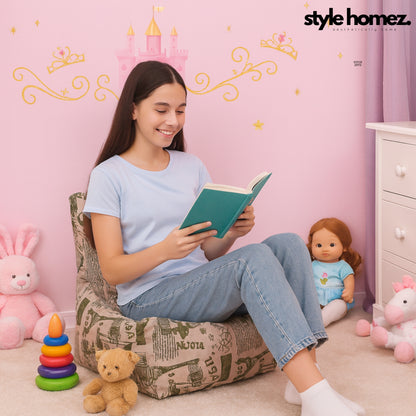 Style Homez CANVAS CLASSIC CHAIR, Cotton Canvas Abstract Printed Bean Bag XL Size with Beans Fillers