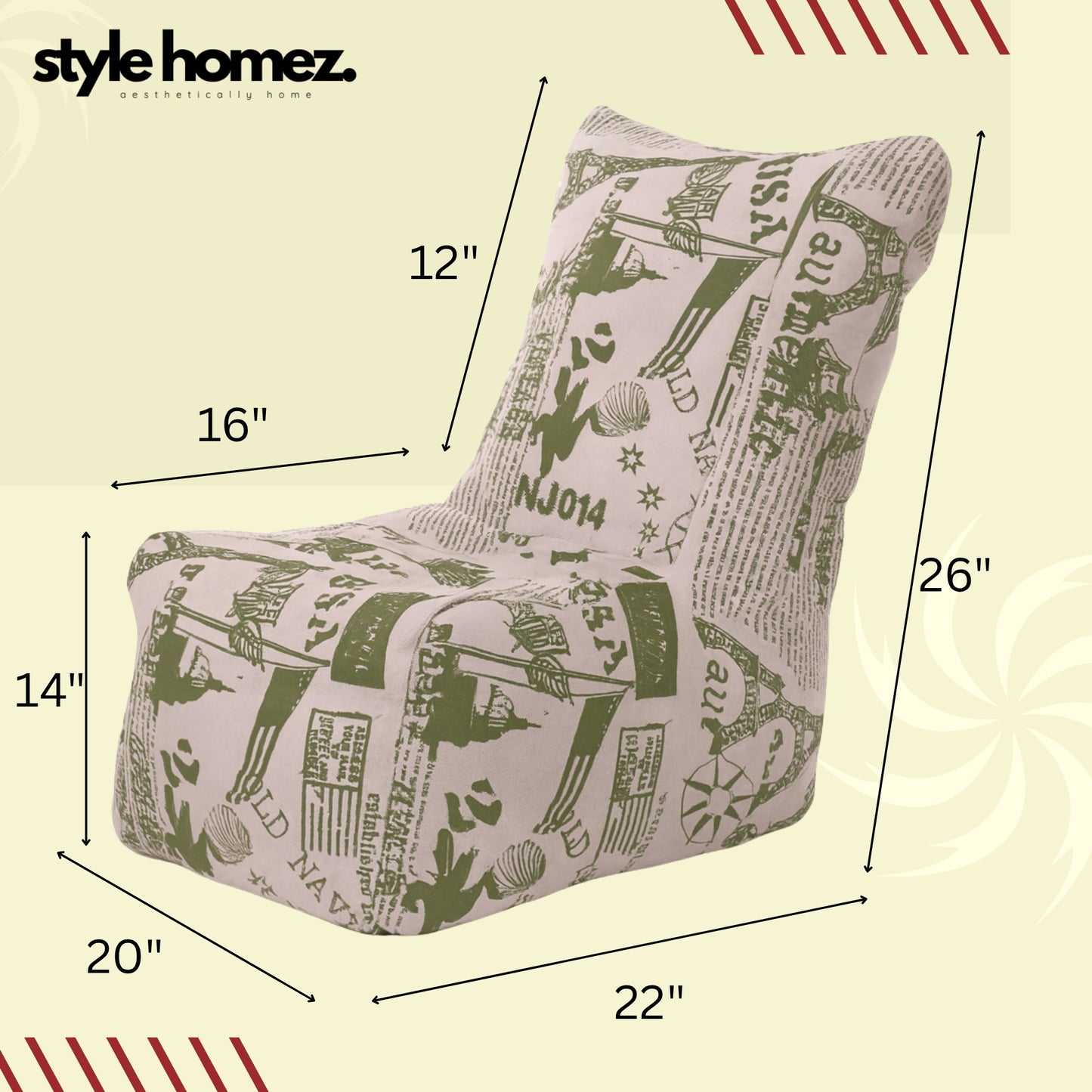 Style Homez CANVAS CLASSIC CHAIR, Cotton Canvas Abstract Printed Bean Bag XL Size with Beans Fillers