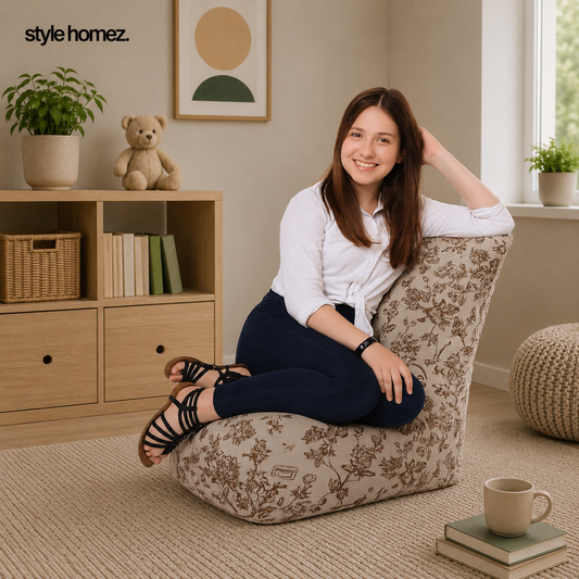 Style Homez CANVAS CLASSIC CHAIR, Cotton Canvas Abstract Printed Bean Bag XL Size with Beans Fillers