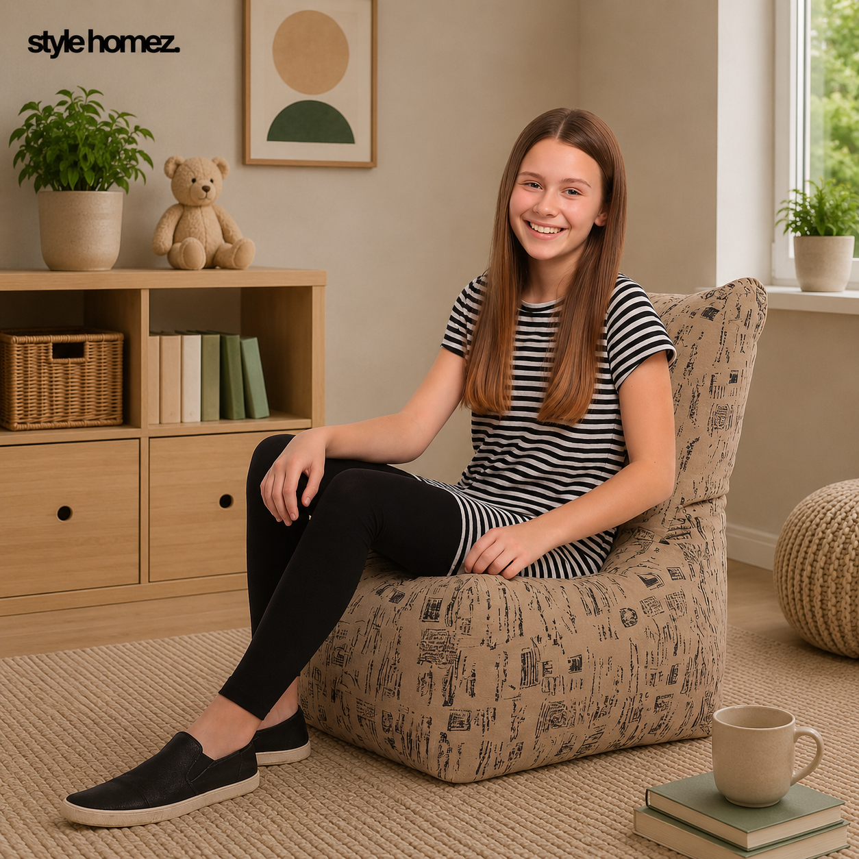 Style Homez CANVAS CLASSIC CHAIR, Cotton Canvas Abstract Printed Bean Bag XL Size with Beans Fillers