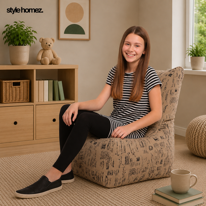 Style Homez CANVAS CLASSIC CHAIR, Cotton Canvas Abstract Printed Bean Bag XL Size with Beans Fillers