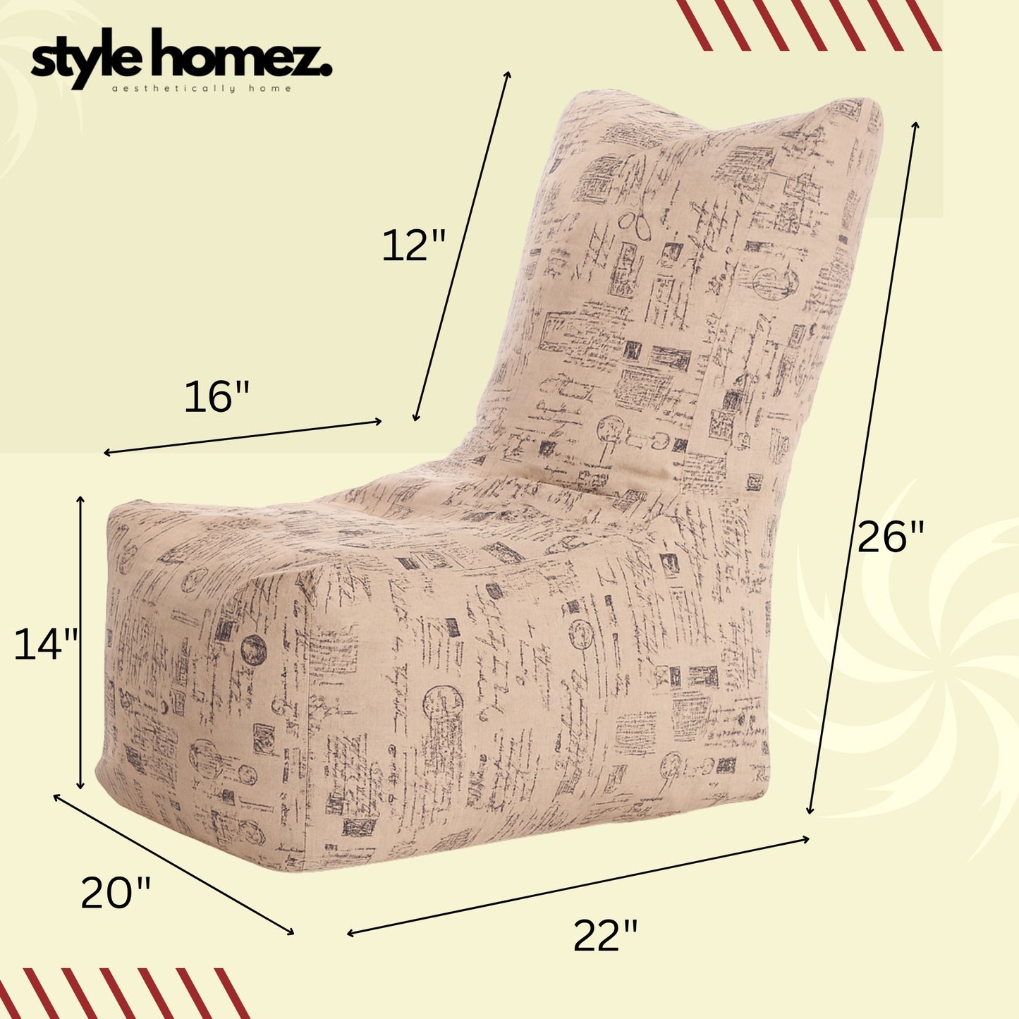 Style Homez CANVAS CLASSIC CHAIR, Cotton Canvas Abstract Printed Bean Bag XL Size with Beans Fillers