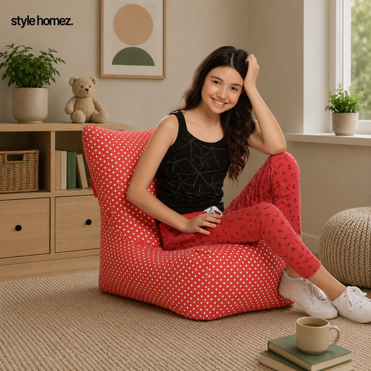 Style Homez CANVAS CLASSIC CHAIR, Cotton Canvas Star Printed Bean Bag XL Size with Beans Fillers