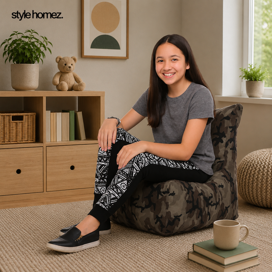Style Homez CANVAS CLASSIC CHAIR, Cotton Canvas Camouflage Printed Bean Bag XL Size with Beans Fillers
