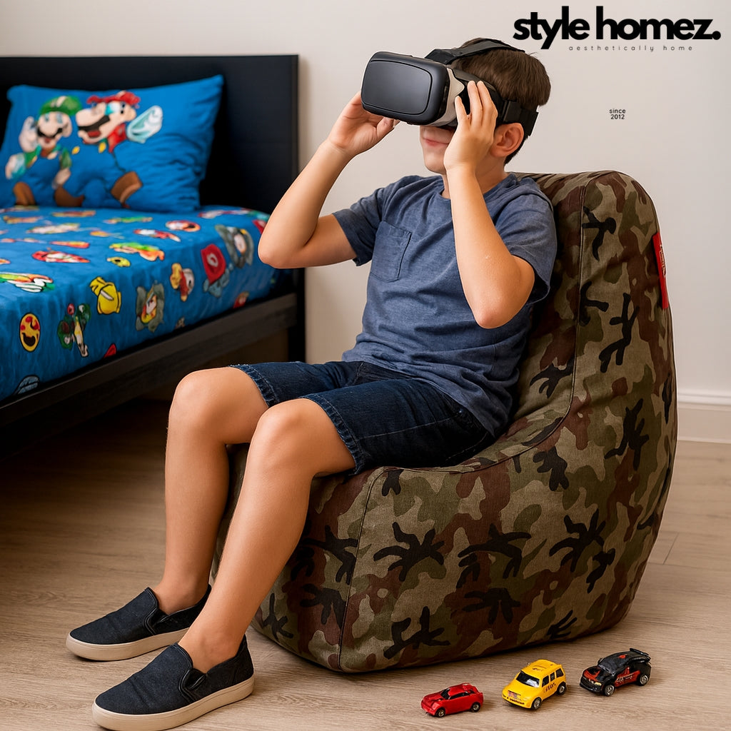 Style Homez CANVAS CLASSIC CHAIR, Cotton Canvas Camouflage Printed Bean Bag XL Size with Beans Fillers