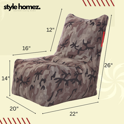Style Homez CANVAS CLASSIC CHAIR, Cotton Canvas Camouflage Printed Bean Bag XL Size with Beans Fillers