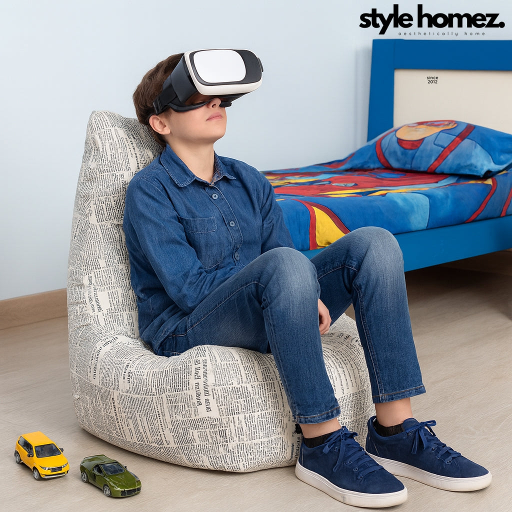 Style Homez CANVAS CLASSIC CHAIR, Cotton Canvas Newspaper Printed Bean Bag XL Size with Beans Fillers