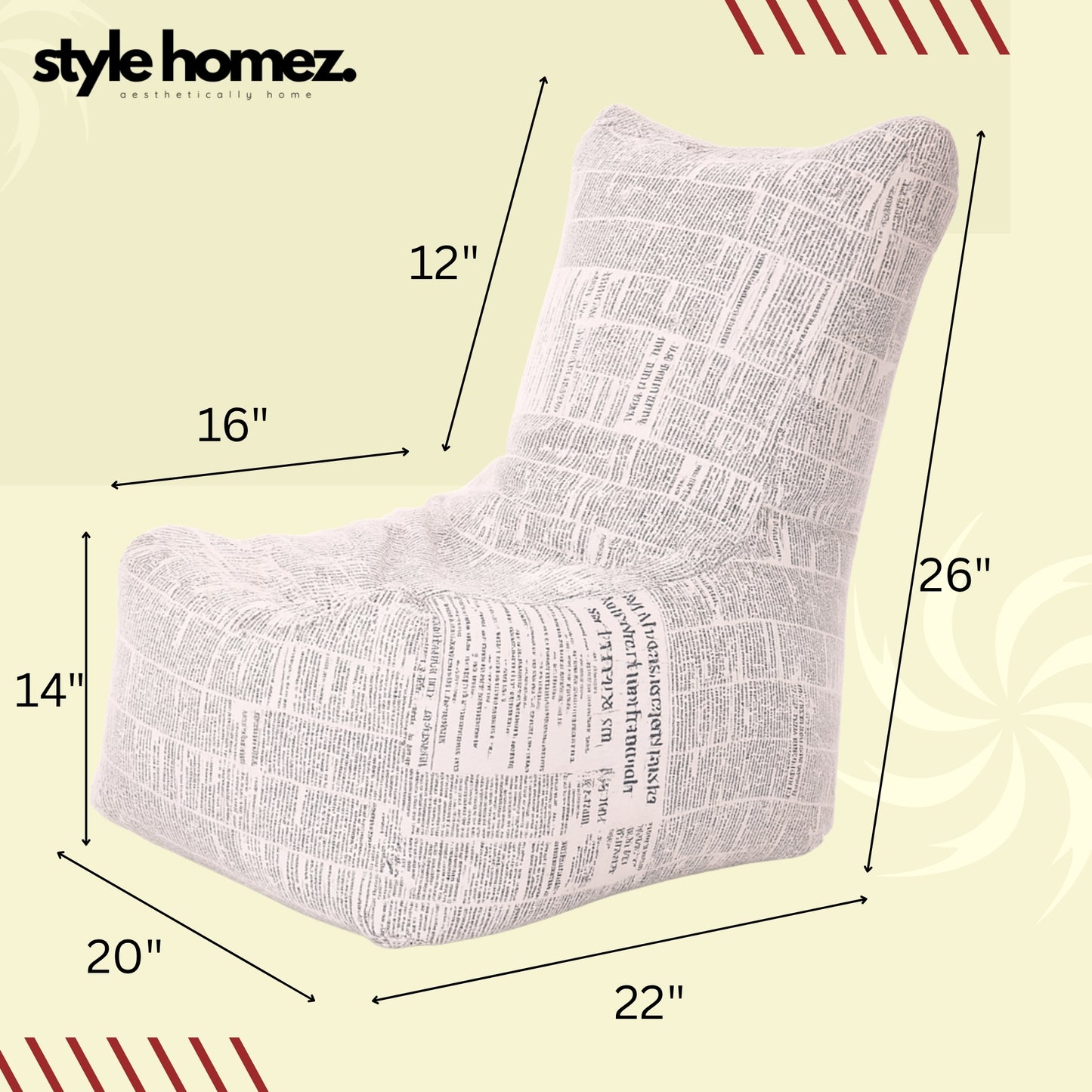 Style Homez CANVAS CLASSIC CHAIR, Cotton Canvas Newspaper Printed Bean Bag XL Size with Beans Fillers