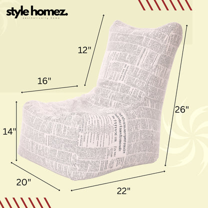 Style Homez CANVAS CLASSIC CHAIR, Cotton Canvas Newspaper Printed Bean Bag XL Size with Beans Fillers