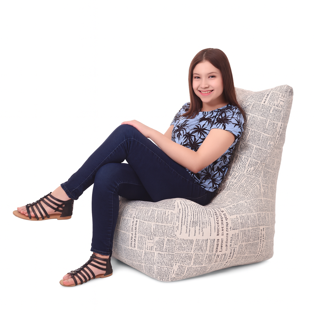 Style Homez CANVAS CLASSIC CHAIR, Cotton Canvas Newspaper Printed Bean Bag XL Size with Beans Fillers