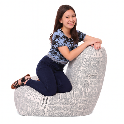Style Homez CANVAS CLASSIC CHAIR, Cotton Canvas Newspaper Printed Bean Bag XL Size with Beans Fillers
