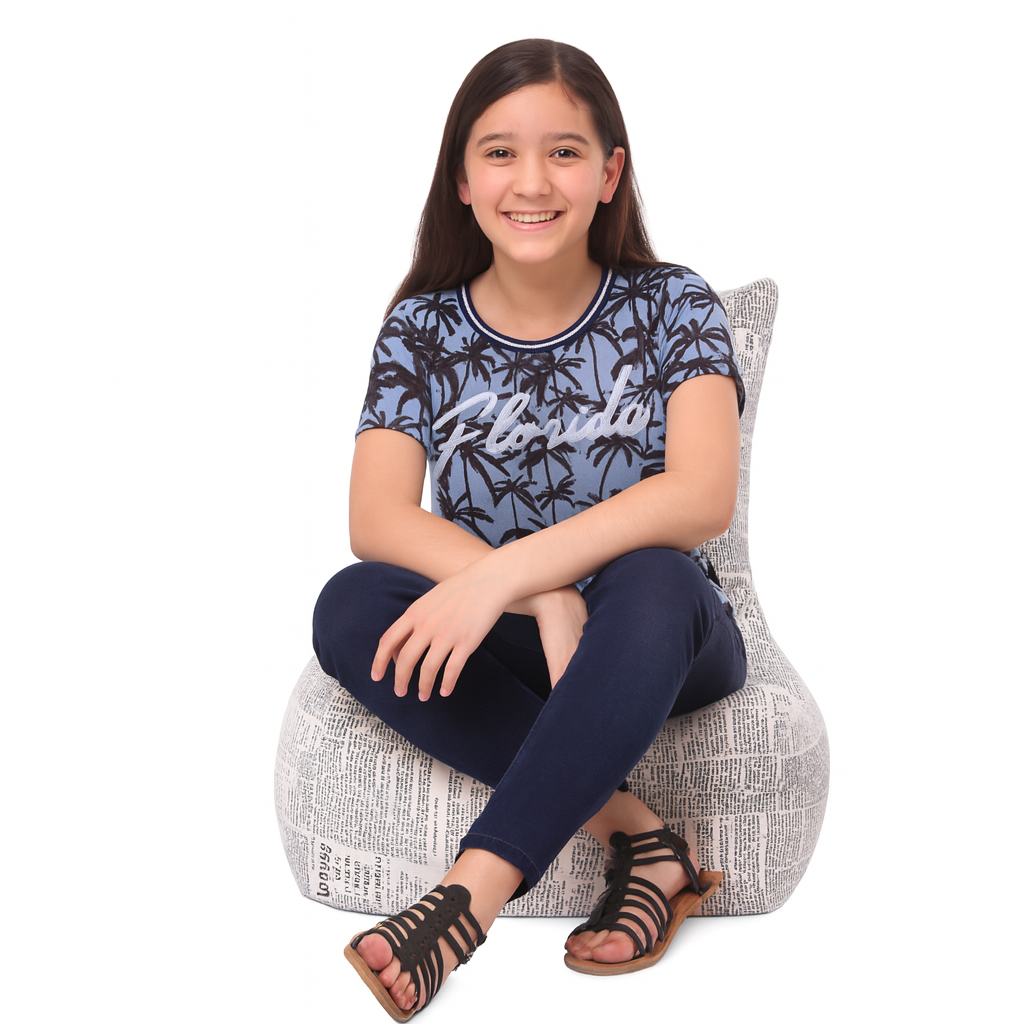 Style Homez CANVAS CLASSIC CHAIR, Cotton Canvas Newspaper Printed Bean Bag XL Size with Beans Fillers