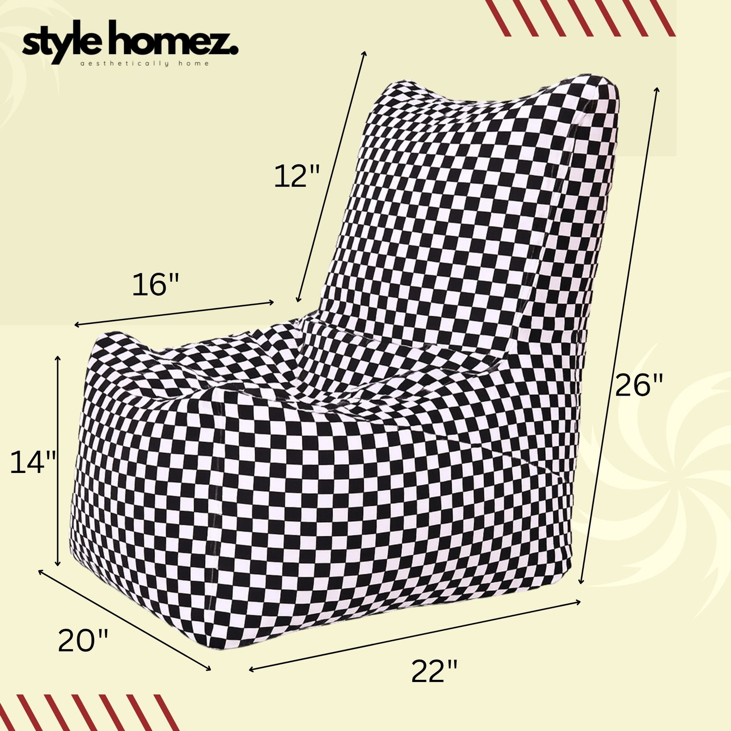Style Homez CANVAS CLASSIC CHAIR, Cotton Canvas Checkered Printed Bean Bag XL Size with Beans Fillers