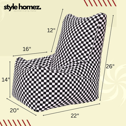 Style Homez CANVAS CLASSIC CHAIR, Cotton Canvas Checkered Printed Bean Bag XL Size with Beans Fillers