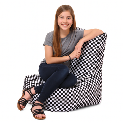 Style Homez CANVAS CLASSIC CHAIR, Cotton Canvas Checkered Printed Bean Bag XL Size with Beans Fillers