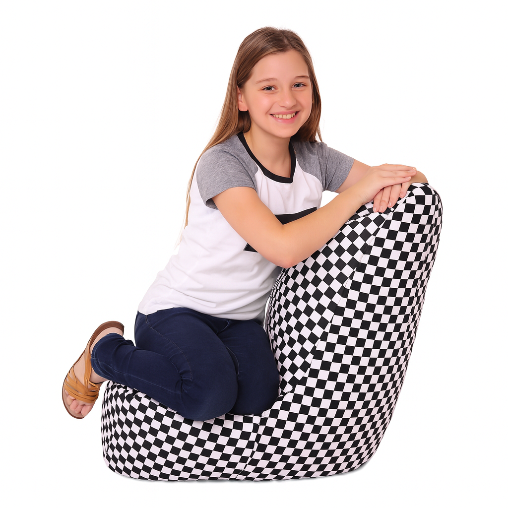 Style Homez CANVAS CLASSIC CHAIR, Cotton Canvas Checkered Printed Bean Bag XL Size with Beans Fillers