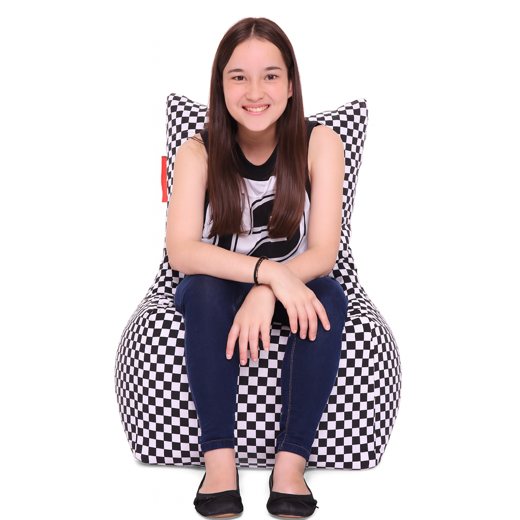 Style Homez CANVAS CLASSIC CHAIR, Cotton Canvas Checkered Printed Bean Bag XL Size with Beans Fillers