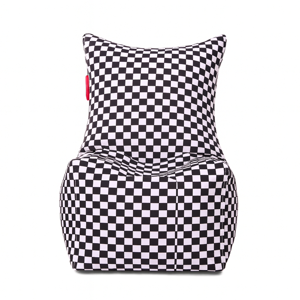 Style Homez CANVAS CLASSIC CHAIR, Cotton Canvas Checkered Printed Bean Bag XL Size with Beans Fillers