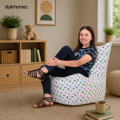 Style Homez CANVAS CLASSIC CHAIR, Cotton Canvas Star Printed Bean Bag XL Size with Beans Fillers