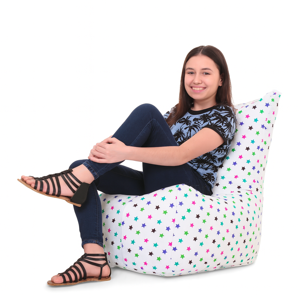 Style Homez CANVAS CLASSIC CHAIR, Cotton Canvas Star Printed Bean Bag XL Size with Beans Fillers