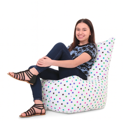 Style Homez CANVAS CLASSIC CHAIR, Cotton Canvas Star Printed Bean Bag XL Size with Beans Fillers