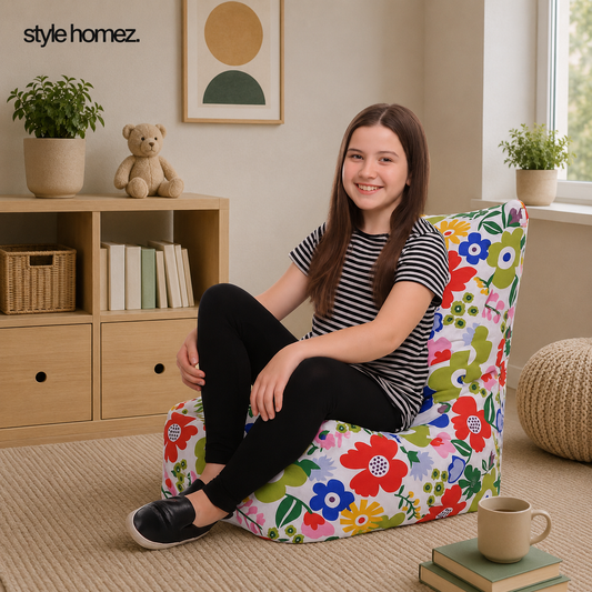 Style Homez CANVAS CLASSIC CHAIR, Cotton Canvas Floral Printed Bean Bag XL Size with Beans Fillers