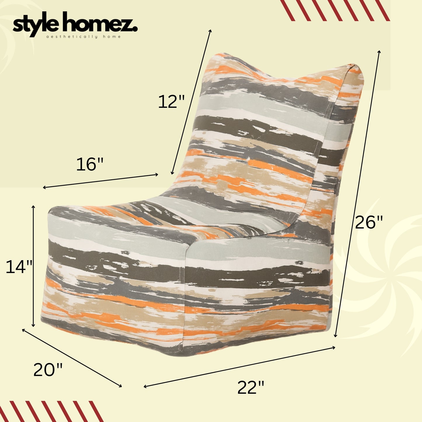 Style Homez CANVAS CLASSIC CHAIR, Classic Chair Cotton Canvas Stripes Printed Bean Bag XL Size With Beans Fillers