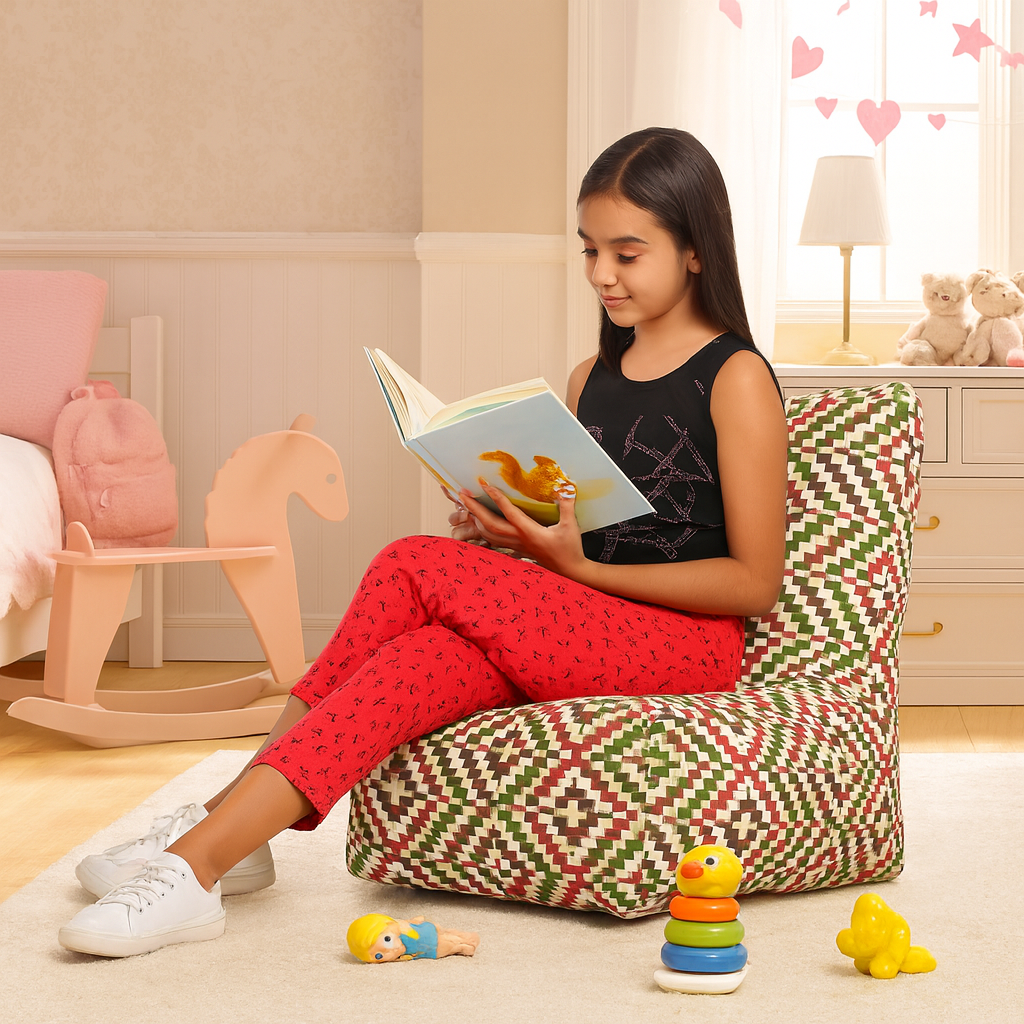 Style Homez CANVAS CLASSIC CHAIR, Cotton Canvas IKAT Printed Bean Bag XL Size With Beans Fillers