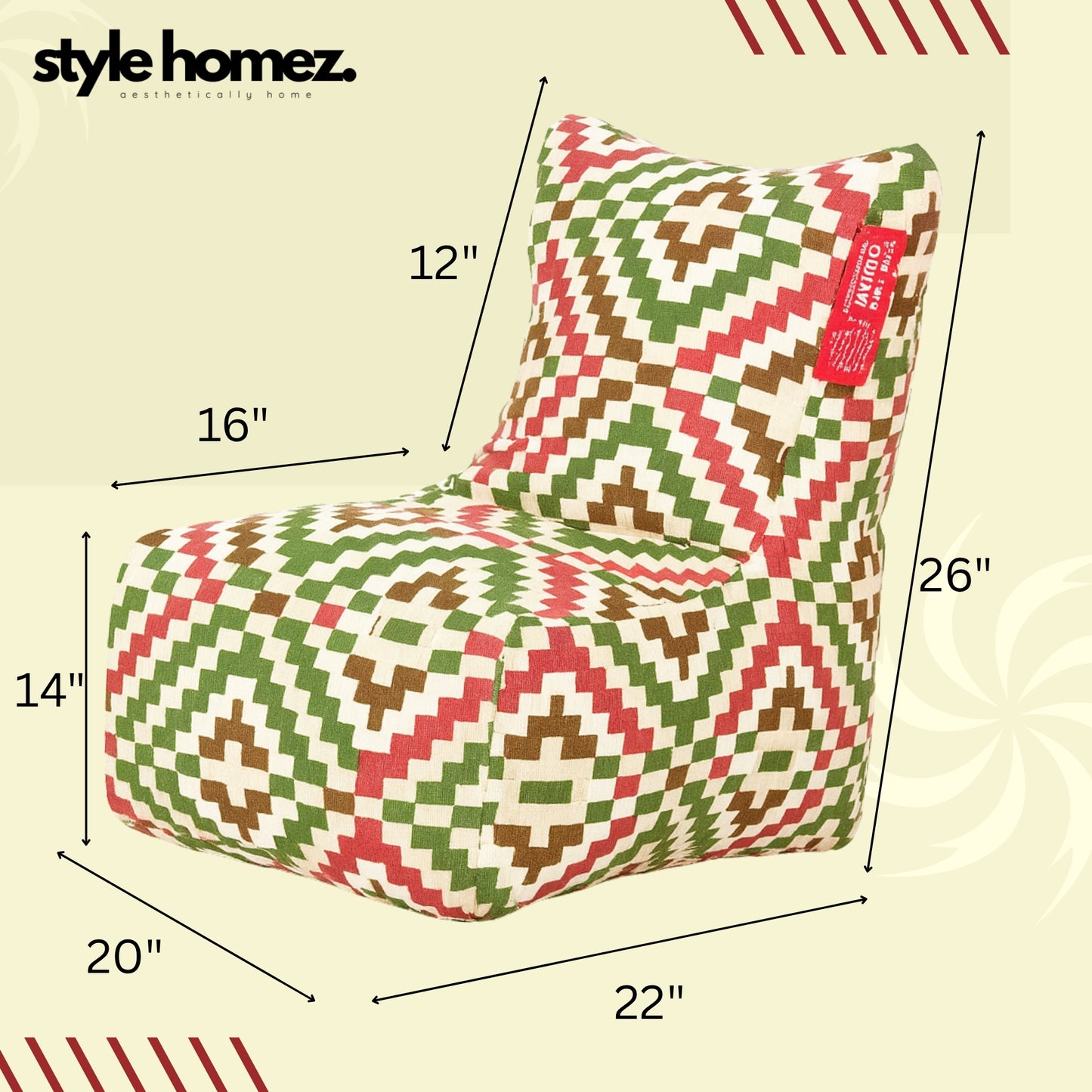 Style Homez CANVAS CLASSIC CHAIR, Cotton Canvas IKAT Printed Bean Bag XL Size With Beans Fillers