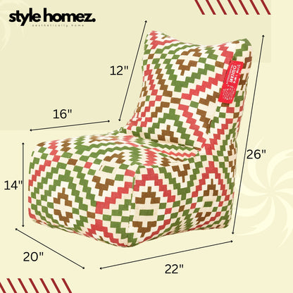 Style Homez CANVAS CLASSIC CHAIR, Cotton Canvas IKAT Printed Bean Bag XL Size With Beans Fillers