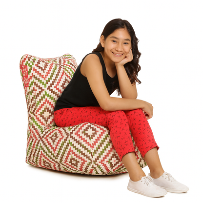 Style Homez CANVAS CLASSIC CHAIR, Cotton Canvas IKAT Printed Bean Bag XL Size With Beans Fillers