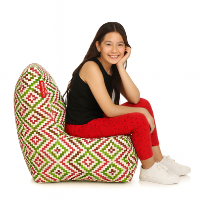 Style Homez CANVAS CLASSIC CHAIR, Cotton Canvas IKAT Printed Bean Bag XL Size With Beans Fillers