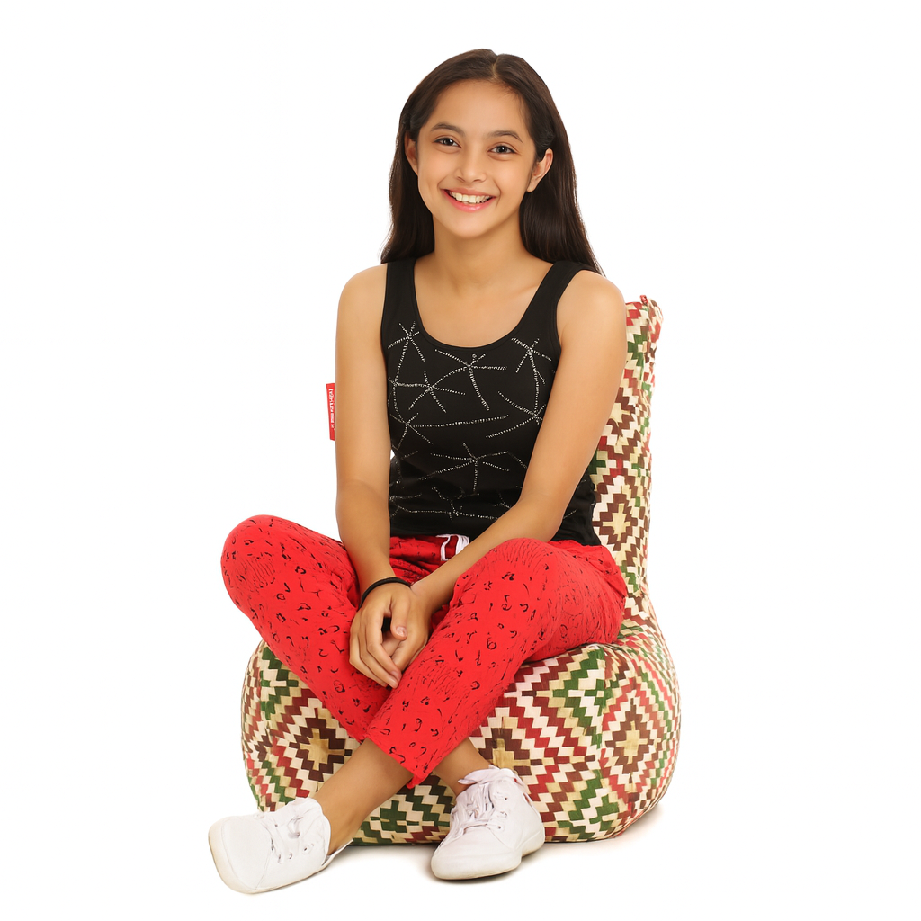 Style Homez CANVAS CLASSIC CHAIR, Cotton Canvas IKAT Printed Bean Bag XL Size With Beans Fillers